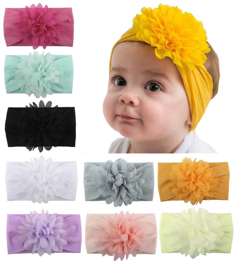 Toptim Baby Head Wrap Chiffon Flowers Newborn Infant Soft Nylon Headbands - Image 1