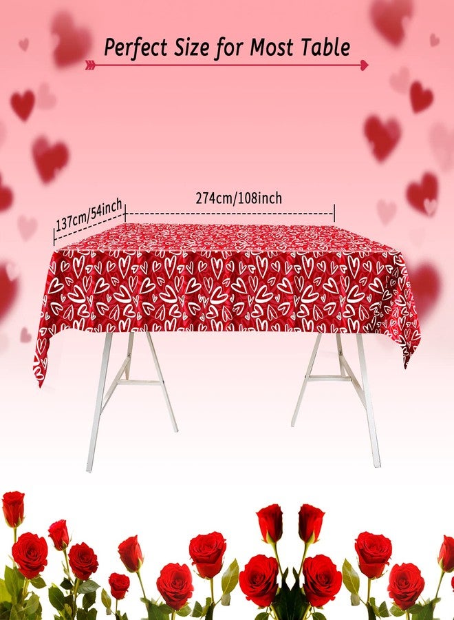 PERFQU 3 Pcs Valentines Day Tablecloth-Heart Love Valentine's Day Table Cover, Disposable Plastic Rectangle Heart Table Cloth for Valentine's Day, Wedding, Engagement Anniversary, Birthday Party, 54x108 inch - Image 3