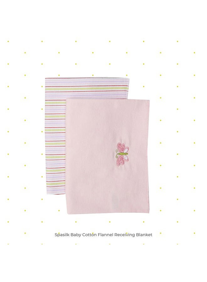 SpaSilk Baby-Girls Newborn 4 Pack 100% Cotton Flannel Receiving Blanket, Pink, One Size - Image 2