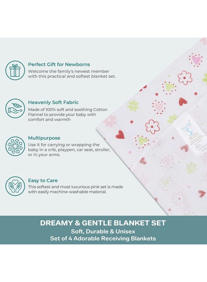 SpaSilk Baby-Girls Newborn 4 Pack 100% Cotton Flannel Receiving Blanket, Pink, One Size - Image 4