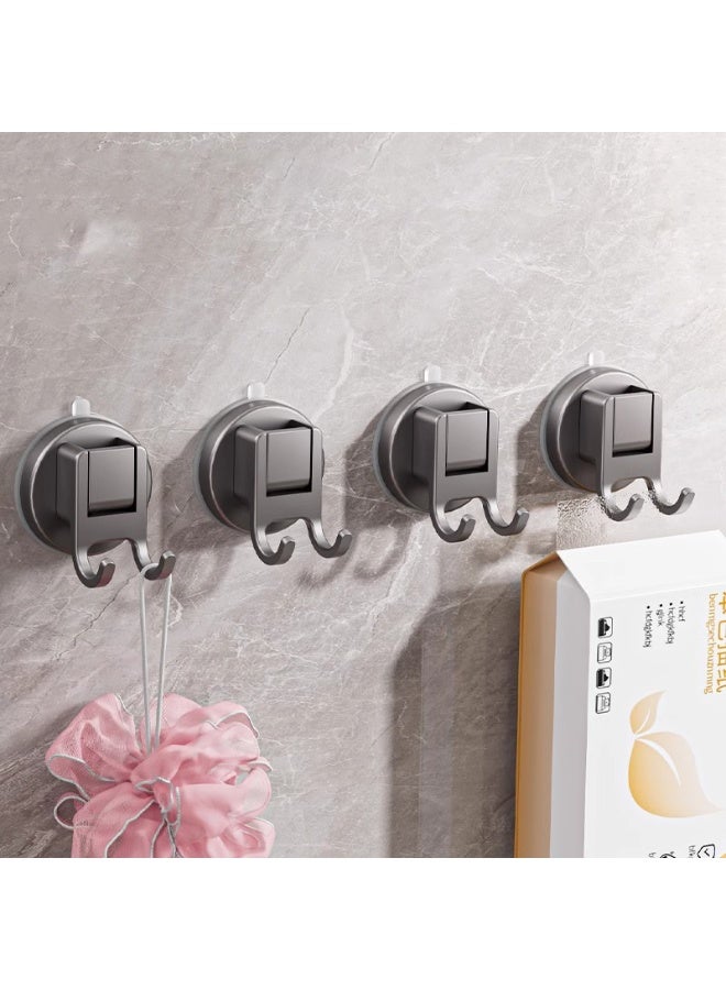 هومستر 4 جهاز كمبيوتر شخصي كوب امتصاص معدني خطايات ، ثقيلة واجب مزدوجة خطايات للحمام والمطبخ والجدار والخزانة والسيارة ، خطايات لاصقة مقاومة للصدأ والماء لتنظيم المناشف والمفاتيح والمعاطف والقبعات الرمادية - Image 1