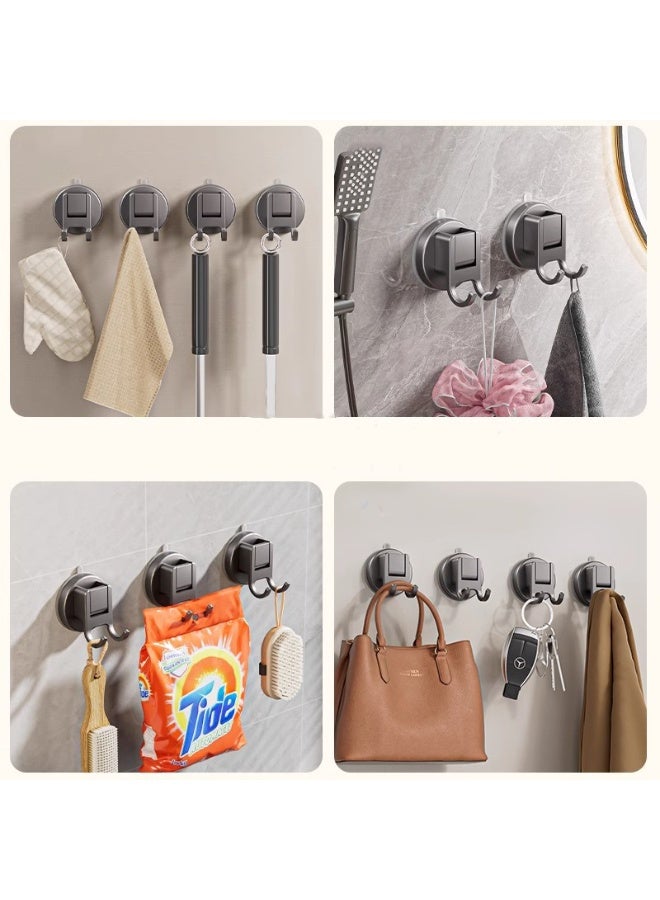 هومستر 4 جهاز كمبيوتر شخصي كوب امتصاص معدني خطايات ، ثقيلة واجب مزدوجة خطايات للحمام والمطبخ والجدار والخزانة والسيارة ، خطايات لاصقة مقاومة للصدأ والماء لتنظيم المناشف والمفاتيح والمعاطف والقبعات الرمادية - Image 5