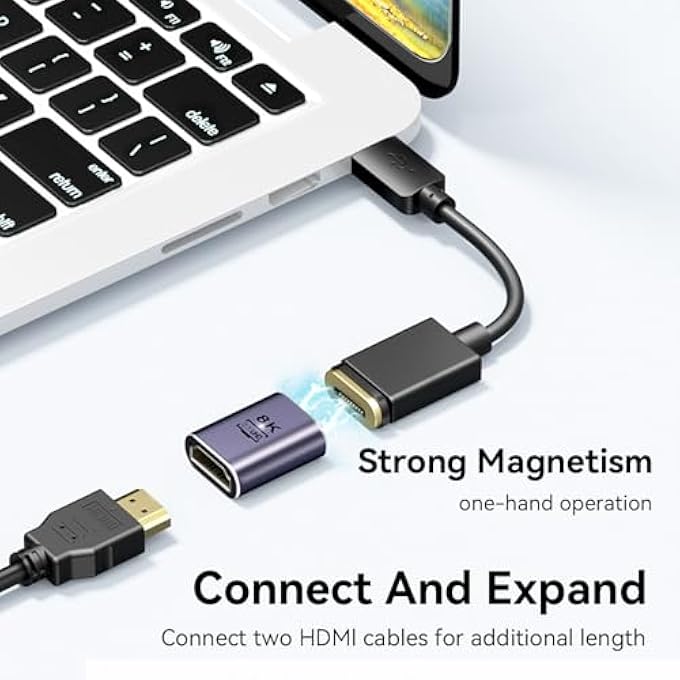 rayihni MAGNETIC HDMI 2.1 ADAPTER, HDMI FEMALE TO HDMI MALE MAGNETIC CONNECTOR EXTENDER 19PINS SUPPORT 8K@60HZ 48GBPS DATA SPEED FOR PC MONITOR COMPUTER - Image 2