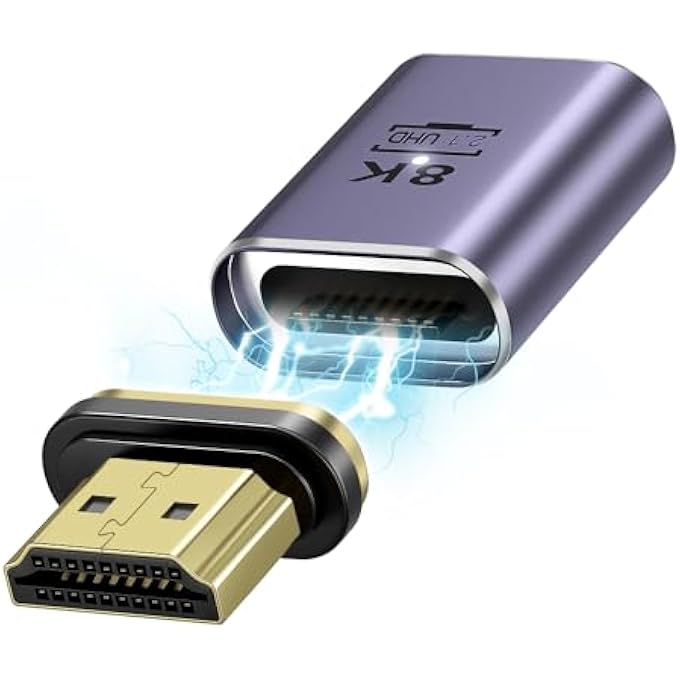 rayihni MAGNETIC HDMI 2.1 ADAPTER, HDMI FEMALE TO HDMI MALE MAGNETIC CONNECTOR EXTENDER 19PINS SUPPORT 8K@60HZ 48GBPS DATA SPEED FOR PC MONITOR COMPUTER - Image 1