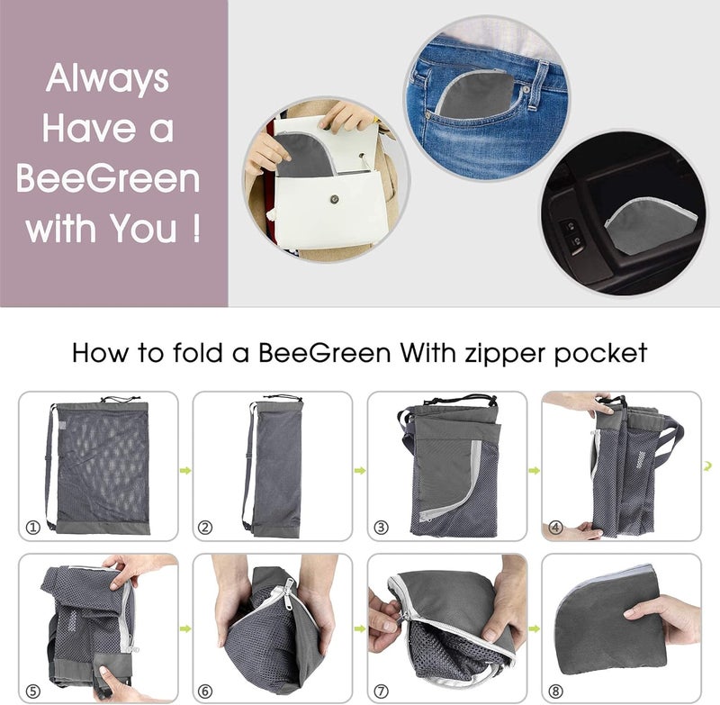 BeeGreen Mesh Drawstring Bag Swim Backpack for Beach Pool Sports Gym Draw String Cinch Bags for Swimming Soccer Basketball Gear Grey - Image 4