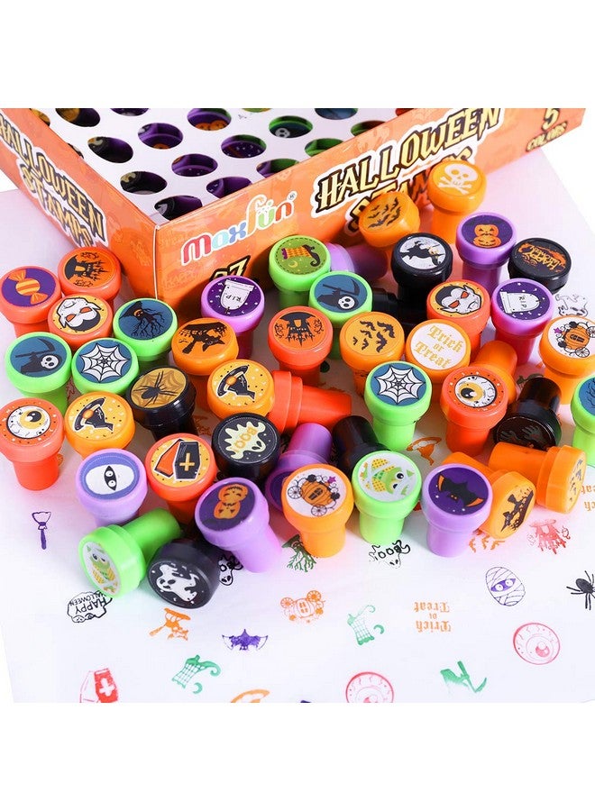 Max Fun ماكس فن 108 قطعة طوابع هالوين متنوعة (27 تصميم، 5 ألوان طوابع خدعة أو حلوى) لاحتفالات الأطفال في هالوين، مستلزمات الهدايا، أكياس الحلوى، جوائز ألعاب الفصل الدراسي (طابع هالوين)  - Image 4