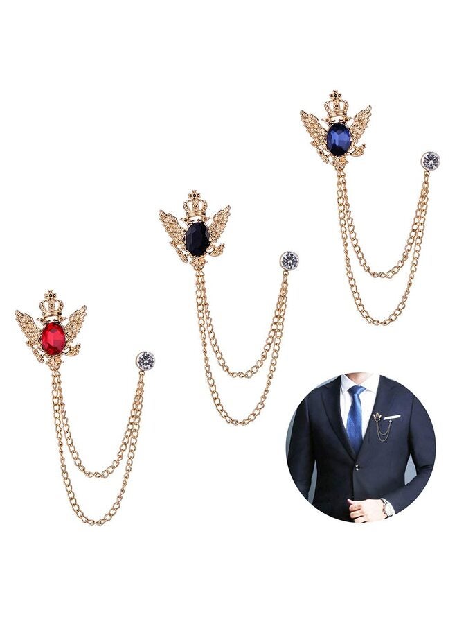 3 قطع بروش بدلة رجالي مع سلاسل مشبك سلسلة طوق طية صدر السترة للرجال زينة القميص مشابك معدنية للنساء بدلة سهرة ربطة عنق قبعة وشاح - Image 1