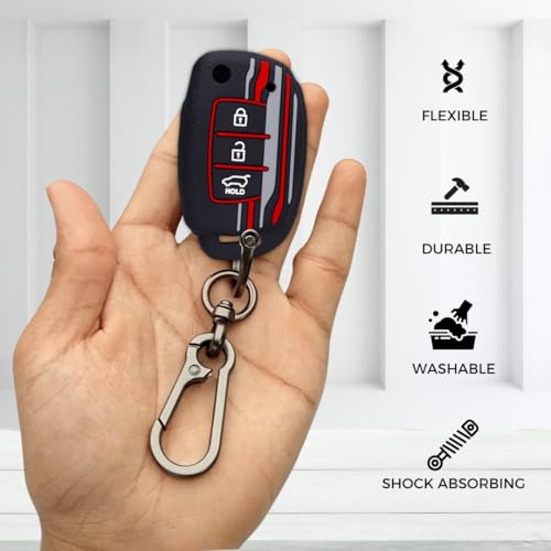 KEYCEPT Tristar Key Cover for Hyundai Aura | Venue | Creta | Exter | i20 Active| Grand i10 Nios | Xcent 3B Flip Key. (Type 1, Black) - Image 5