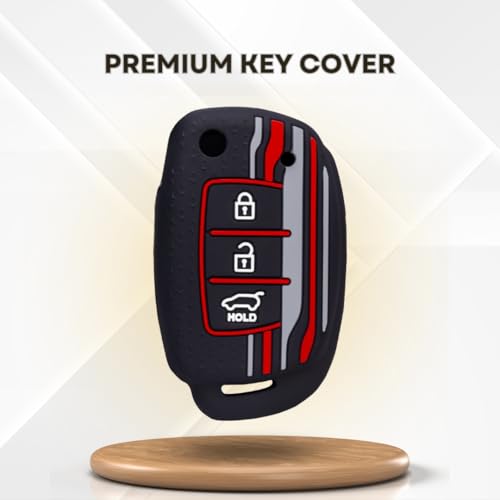 KEYCEPT Tristar Key Cover for Hyundai Aura | Venue | Creta | Exter | i20 Active| Grand i10 Nios | Xcent 3B Flip Key. (Type 1, Black) - Image 4