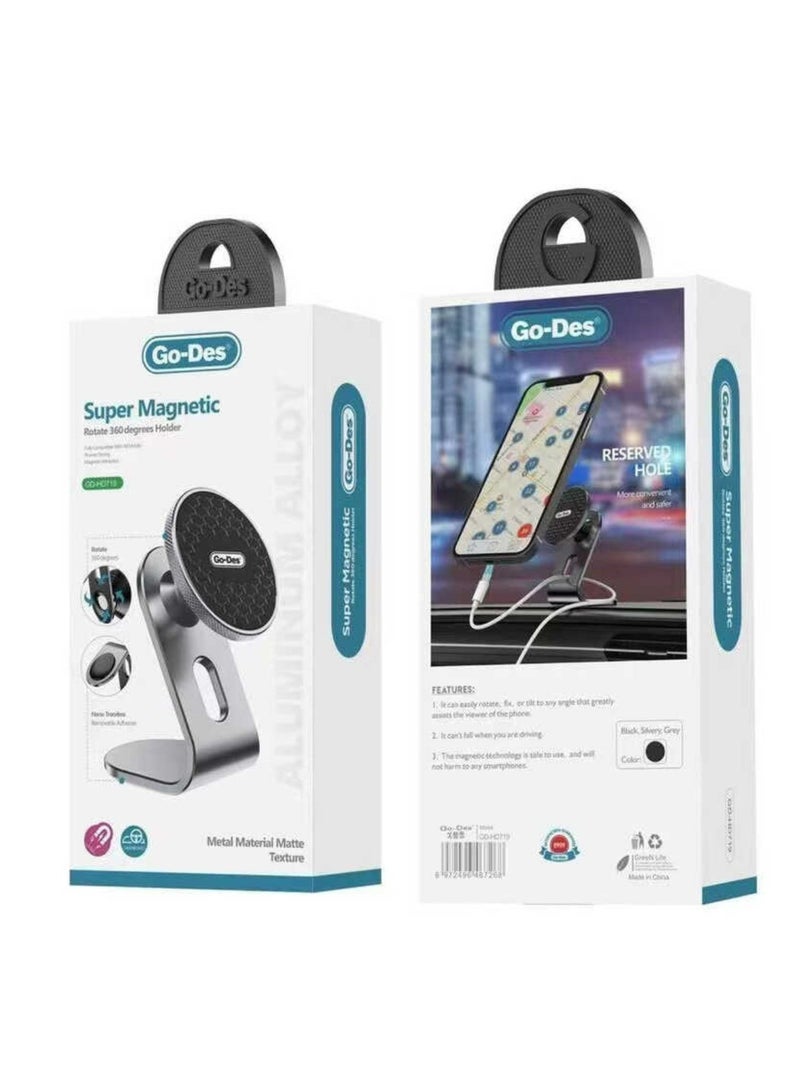 GO-DES "60° Rotating Magnetic Car Phone Holder – Flat Floor Mount Version, Strong Magnet Grip with 360° Swivel Base, Universal Compatibility for Smartphones, Dashboard or Center Console Use" - Image 2