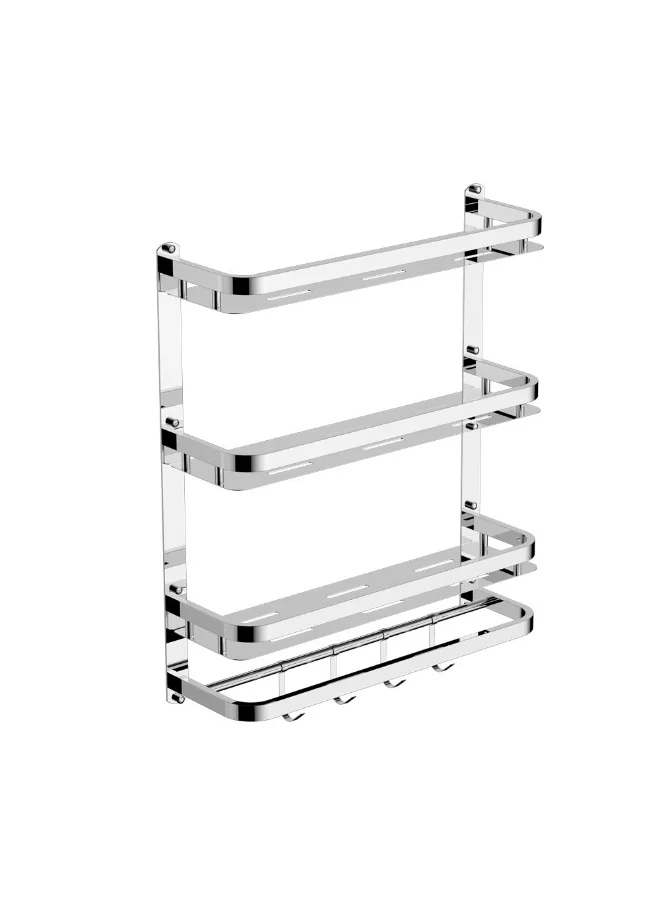 DANUBE HOME Milano Miel Plus 3 Layer Shelf Chrome | Stainless Steel Corner Shelf | Floating Wall Shelf Organizer Storage For Toilet Bathroom Washroom Shower Powder Room - Chrome