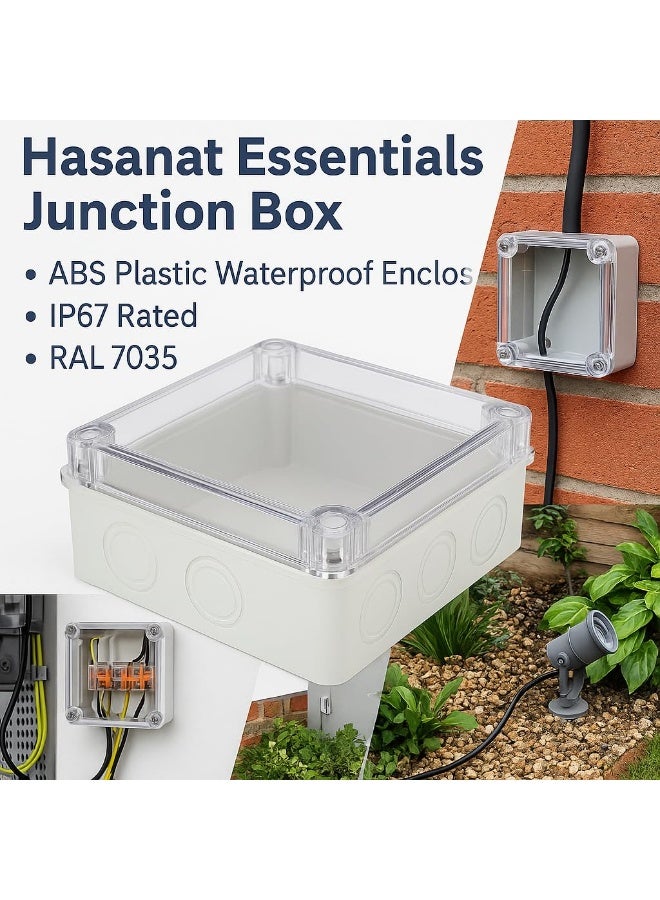 HASANAT ESSENTIALS صندوق التوصيل هسنت أساسيات - غلاف بلاستيكي ABS مقاوم للماء IP67 (IP67 250x200x90 مع فتحات + شفاف) - Image 3
