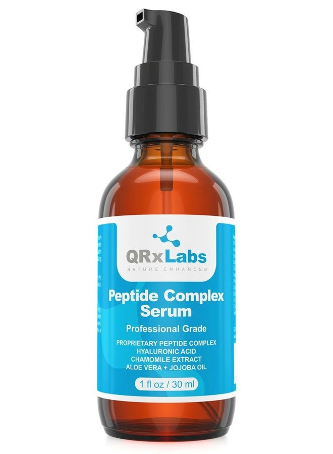 QRxLabs سيروم مركب الببتيد للوجه - معزز الكولاجين مع حمض الهيالورونيك ومستخلص البابونج - يقلل التجاعيد، يشفي ويصلح البشرة، تأثير شد - سيروم حمض الهيالورونيك للوجه - Image 1