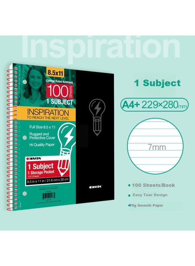 Kaisa Inspirational American Style Large Notebook 100 Sheets Thick Single Line Coil Notebook Exam Preparation Stationery Easy Tear Three-hole Horizontal Line Loose-leaf Notebook - Image 1