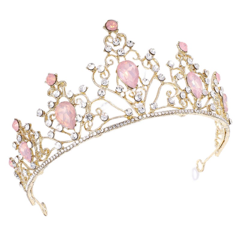 yanstar Pink Princess Tiaras for Girls Gold Crystal Birthday Crown Headband for Toddler Little Girl Big Kid Girl Prom Costume Party