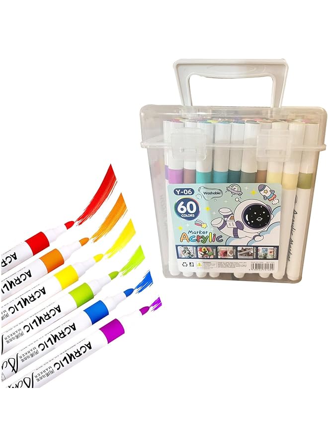 60 Colors Paint Markers Paint Pens Acrylic Paint Pens For Artists Adults Coloring Drawing Cartoon Anime Comic Brush Tip For Rock Painting Wood Canvas Diy Crafts Making Art Supplies