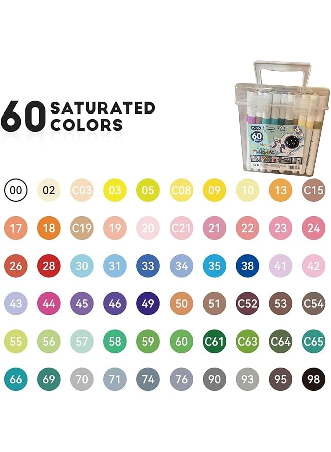 60 Colors Paint Markers Paint Pens Acrylic Paint Pens For Artists Adults Coloring Drawing Cartoon Anime Comic Brush Tip For Rock Painting Wood Canvas Diy Crafts Making Art Supplies