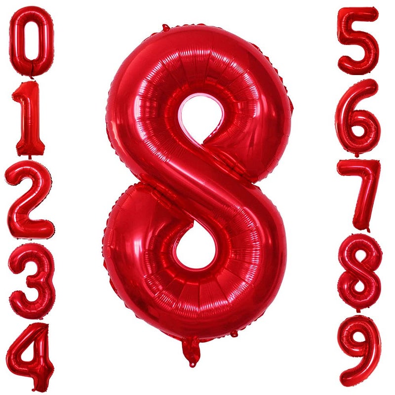 GOER 2 Pcs 42 Inch Red Foil Balloons Number 8,Huge Number Balloons for 8th 88th Birthday Party Supplies Anniversary Decorations - Image 1