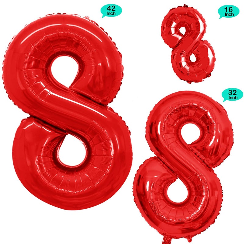 GOER 2 Pcs 42 Inch Red Foil Balloons Number 8,Huge Number Balloons for 8th 88th Birthday Party Supplies Anniversary Decorations - Image 2