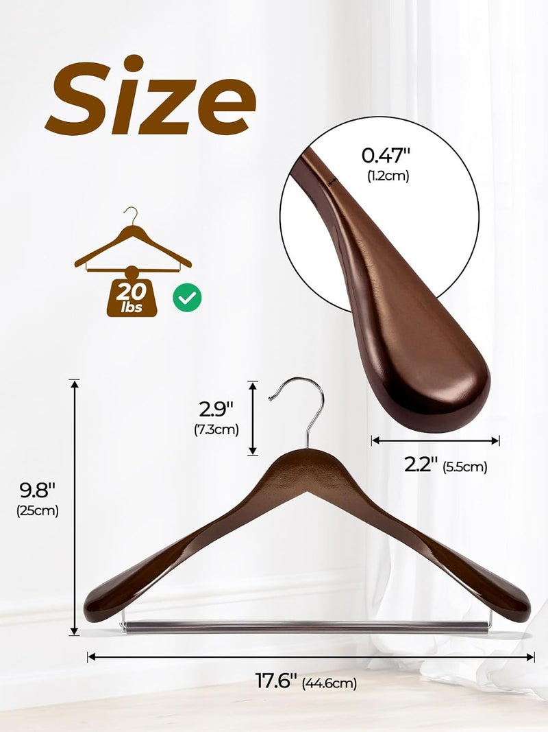 HOUSE DAY Wide Shoulder Wooden Hangers, Wood Suit Hangers with Non Slip Pant Holder, Heavy Duty Coat Hangers for Closet, Wooden Clothes Hangers for Suits, Coats, Jackets, Shirts (6 Pack, Walnut )… - Image 4