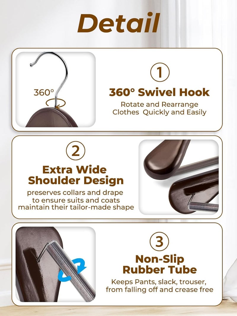 HOUSE DAY Wide Shoulder Wooden Hangers, Wood Suit Hangers with Non Slip Pant Holder, Heavy Duty Coat Hangers for Closet, Wooden Clothes Hangers for Suits, Coats, Jackets, Shirts (6 Pack, Walnut )… - Image 2