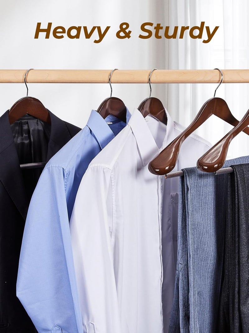 HOUSE DAY Wide Shoulder Wooden Hangers, Wood Suit Hangers with Non Slip Pant Holder, Heavy Duty Coat Hangers for Closet, Wooden Clothes Hangers for Suits, Coats, Jackets, Shirts (6 Pack, Walnut )… - Image 3