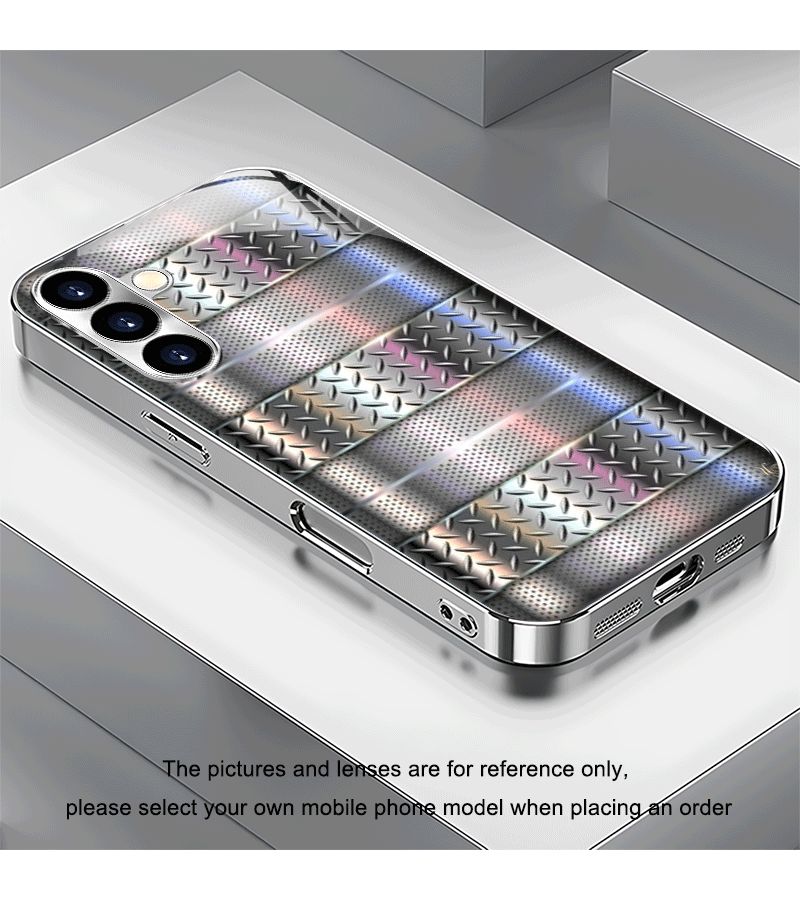 Grey Tempered Glass Phone Case Metallic Diamond Checkered Horizontal Stripe For Galaxy S20 Plus - Image 5