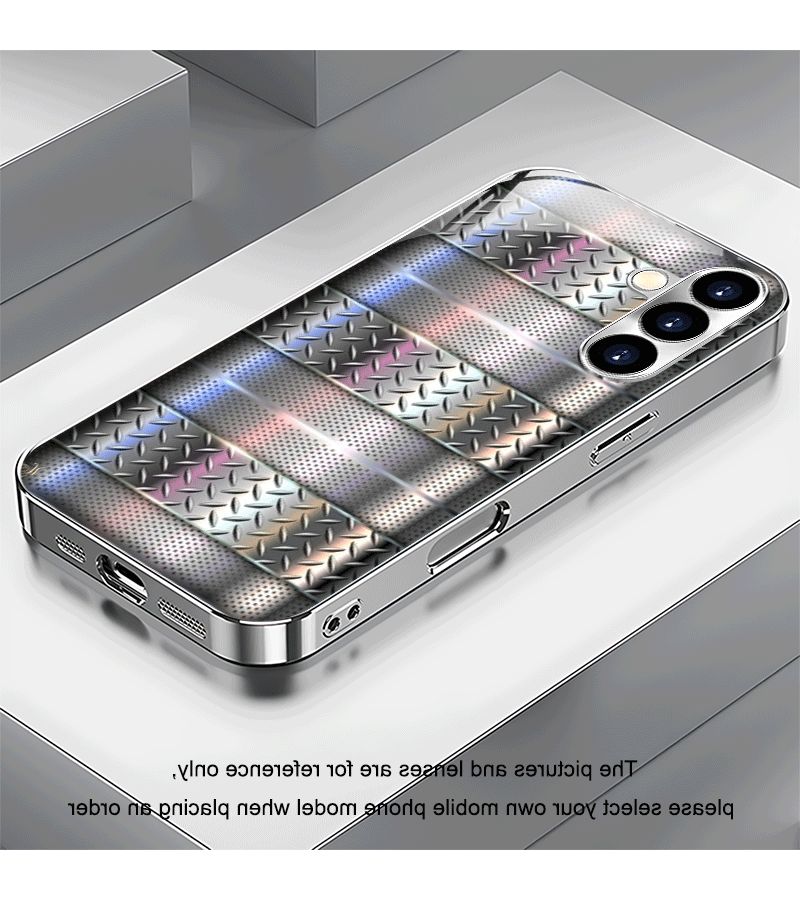 Grey Tempered Glass Phone Case Metallic Diamond Checkered Horizontal Stripe For Galaxy S20 Plus - Image 2