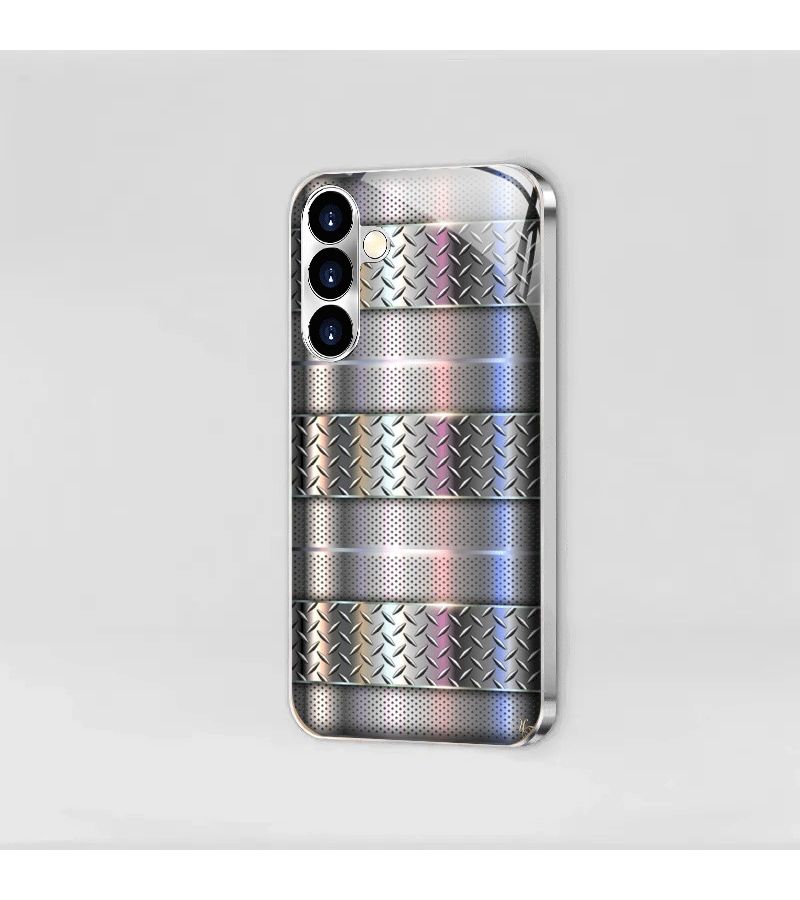Grey Tempered Glass Phone Case Metallic Diamond Checkered Horizontal Stripe For Galaxy S20 Plus - Image 4
