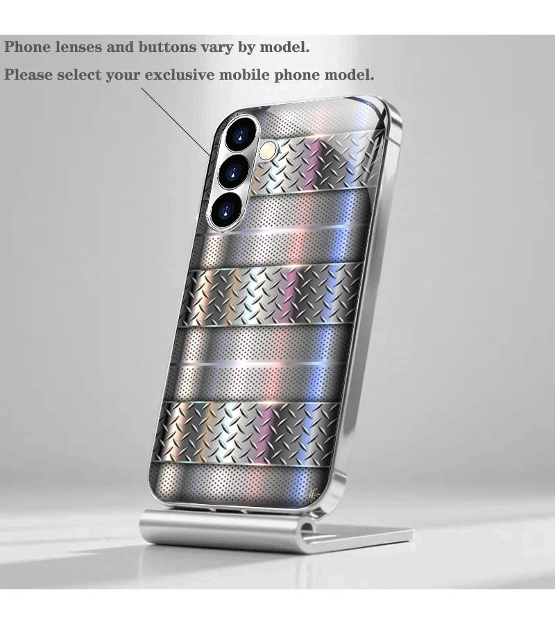 Grey Tempered Glass Phone Case Metallic Diamond Checkered Horizontal Stripe For Galaxy S20 Plus - Image 1