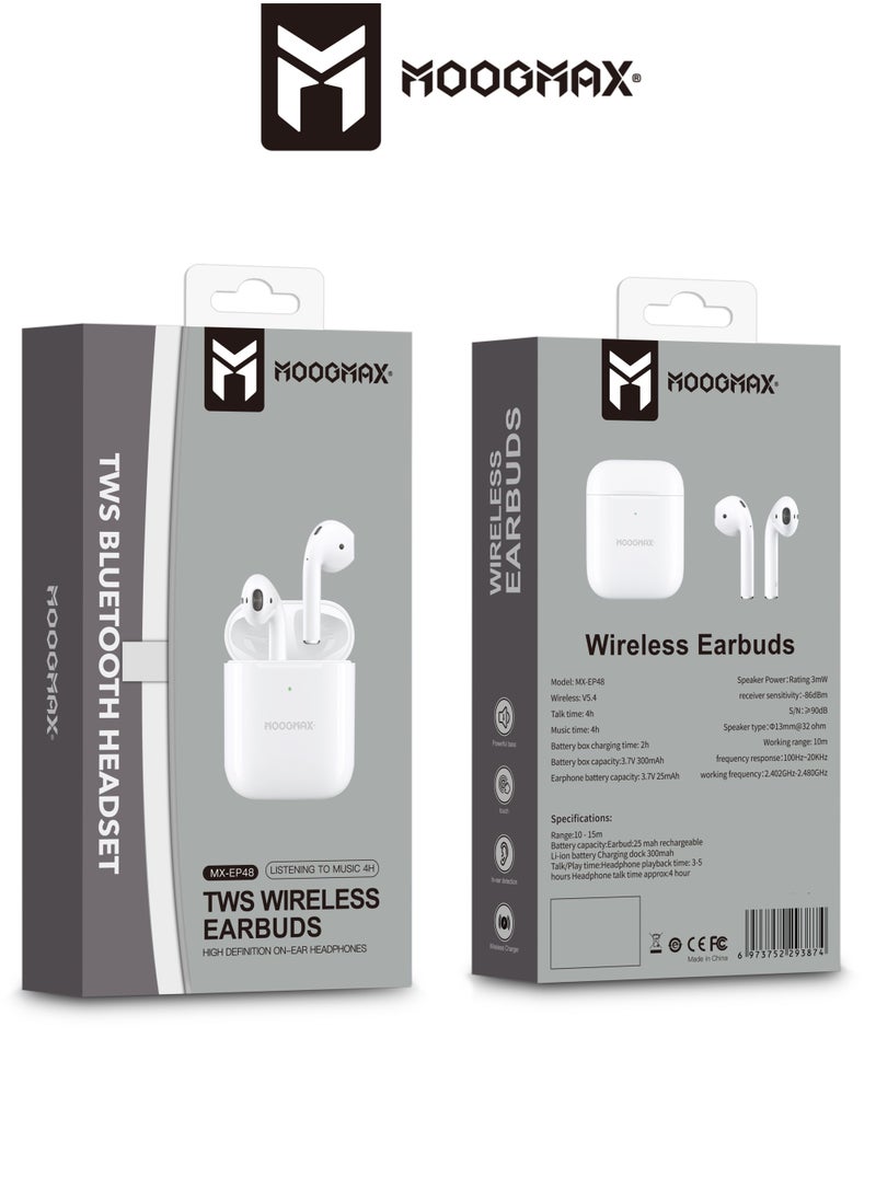 MOOGMAX - Moogmax MX-EP48 TWS wireless Earbuds with powerful sound, clear microphone HD voice, Pop up window (only with Iphone),  and wireless case charging - Image 1