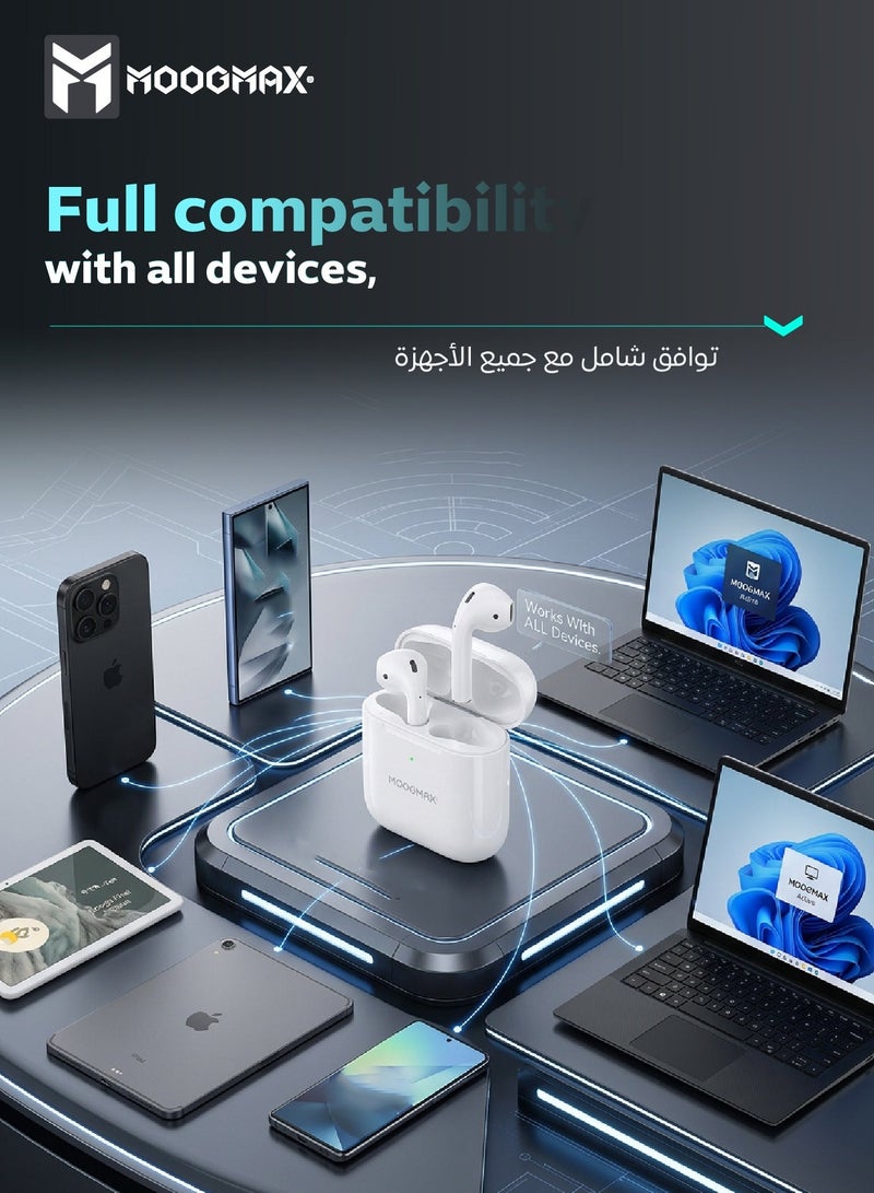 موجماكس سماعات ايربودز موجماكس MX-EP48 TWS بصوت باس قوي, وميكرفون واضح, بخاصية النافذة المنبثقة عند التوصيل (للأيفون فقط), وعلبة شحن تدعم الشحن اللاسلكي - Image 4