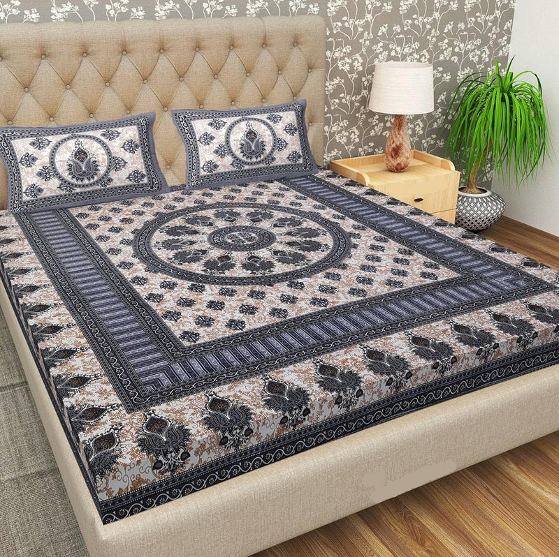 Abhaclotho 144 TC 100 Cotton Double Bed SizeQueen Size Bed Printed Flat Bedsheet With 2 Pillow Covers Pack Of 1 Popularly Known As 90X100 Bed Sheet Double Bed CottonMulticolor  - Image 1