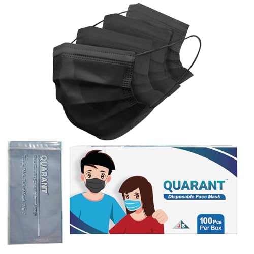 QUARANT Meltblown - Dual SMMS Fabric 4 Ply Anti Pollution Disposable Face Mask with Nose Clip and Reusable Travel Pouch (Black, Pack of 100) for Unisex - Image 1