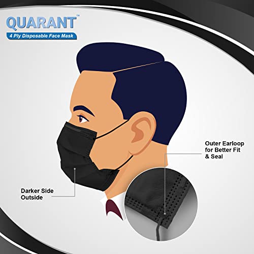 QUARANT Meltblown - Dual SMMS Fabric 4 Ply Anti Pollution Disposable Face Mask with Nose Clip and Reusable Travel Pouch (Black, Pack of 100) for Unisex - Image 4