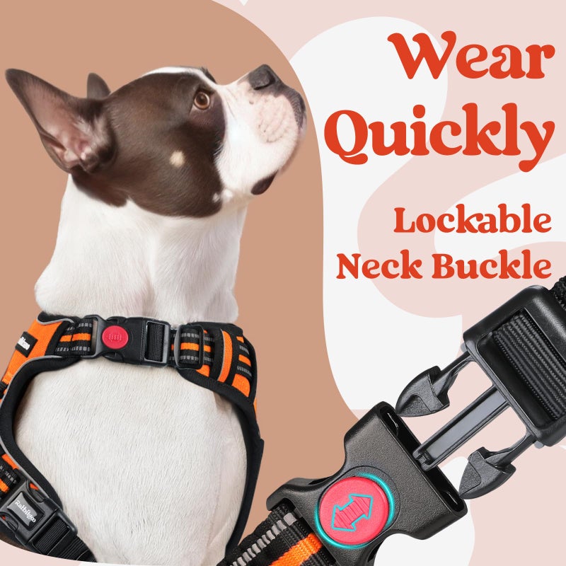 rabbitgoo Dog Harness Medium Sized, No Pull Pet Harness with 3 Buckles, Adjustable Soft Padded Vest with Control Handle, Walking Reflective Pet Vest for Medium Dogs, Orange, M - Image 3