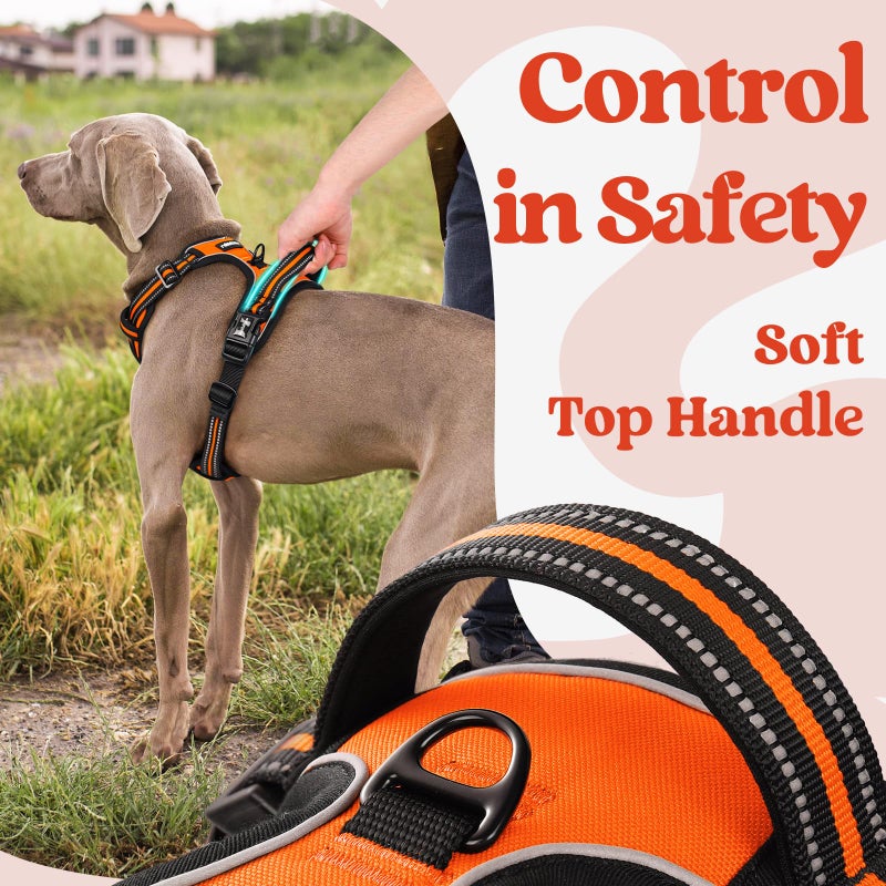 rabbitgoo Dog Harness Medium Sized, No Pull Pet Harness with 3 Buckles, Adjustable Soft Padded Vest with Control Handle, Walking Reflective Pet Vest for Medium Dogs, Orange, M - Image 5