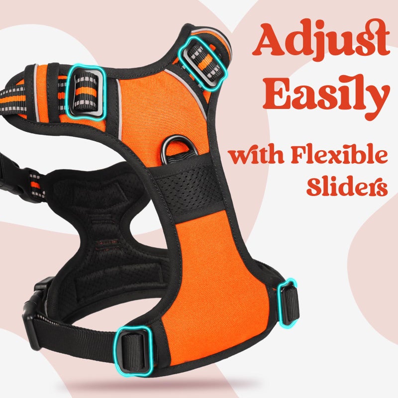 rabbitgoo Dog Harness Medium Sized, No Pull Pet Harness with 3 Buckles, Adjustable Soft Padded Vest with Control Handle, Walking Reflective Pet Vest for Medium Dogs, Orange, M - Image 4