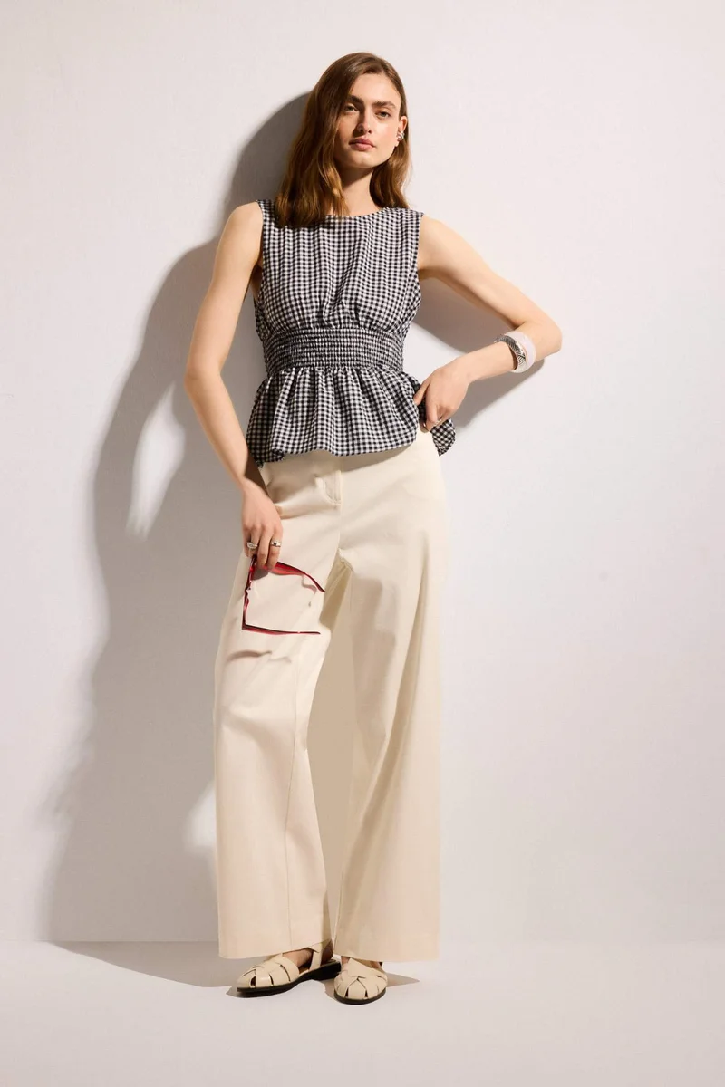 DeFacto Slim Fit Square Collar Gingham Sleeveless Blouse