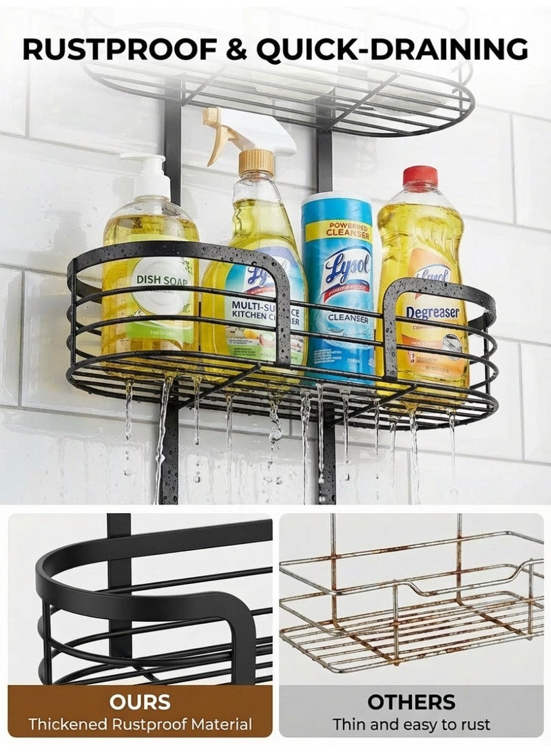 YASMINARA 3-Tier Metal Hanging Storage Organizer Shelf for Bathroom Kitchen Any Space,Tool Free No Wall Damage Hanging Shower Caddy Shelves ,Anti-Rust Heavy Load-Bearing Multi-Layers Drying Rack ,Black - Image 4