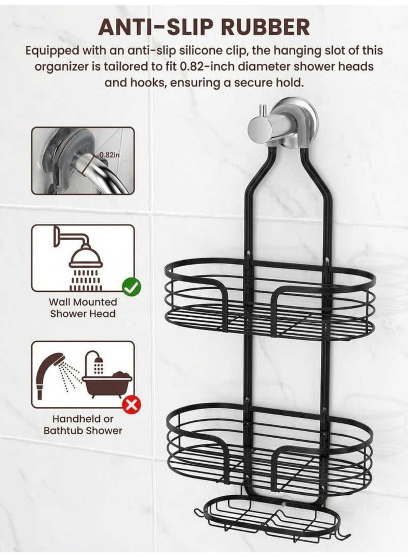 YASMINARA 3-Tier Metal Hanging Storage Organizer Shelf for Bathroom Kitchen Any Space,Tool Free No Wall Damage Hanging Shower Caddy Shelves ,Anti-Rust Heavy Load-Bearing Multi-Layers Drying Rack ,Black - Image 5