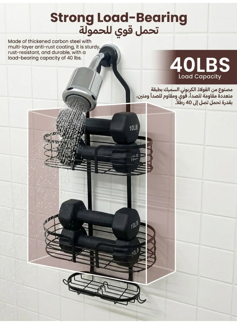 YASMINARA 3-Tier Metal Hanging Storage Organizer Shelf for Bathroom Kitchen Any Space,Tool Free No Wall Damage Hanging Shower Caddy Shelves ,Anti-Rust Heavy Load-Bearing Multi-Layers Drying Rack ,Black - Image 3