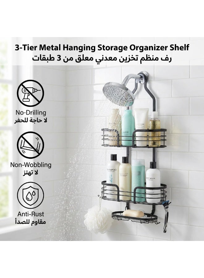 YASMINARA 3-Tier Metal Hanging Storage Organizer Shelf for Bathroom Kitchen Any Space,Tool Free No Wall Damage Hanging Shower Caddy Shelves ,Anti-Rust Heavy Load-Bearing Multi-Layers Drying Rack ,Black - Image 1