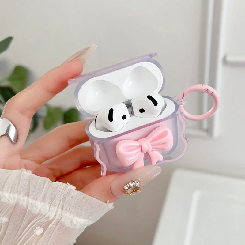 OTOPO Cute AirPods 4 Clear Case, Girly 3D Bow Design Soft TPU Protective Shockproof Kawaii Apple iPod 4th Generation Cover with Cleaner Kit & Keychain Girls Women - Image 2