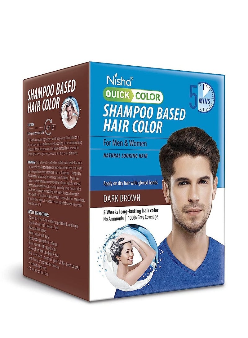 Nisha Fast Coloring Dark Brown Hair Dye Shampoo for Men and Women Natural Look 20 ml Each Sachet 10 Sachets - Image 1