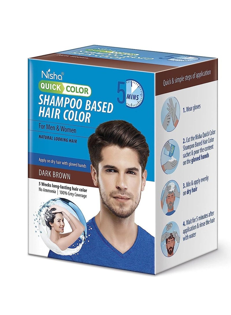 Nisha Fast Coloring Dark Brown Hair Dye Shampoo for Men and Women Natural Look 20 ml Each Sachet 10 Sachets - Image 2