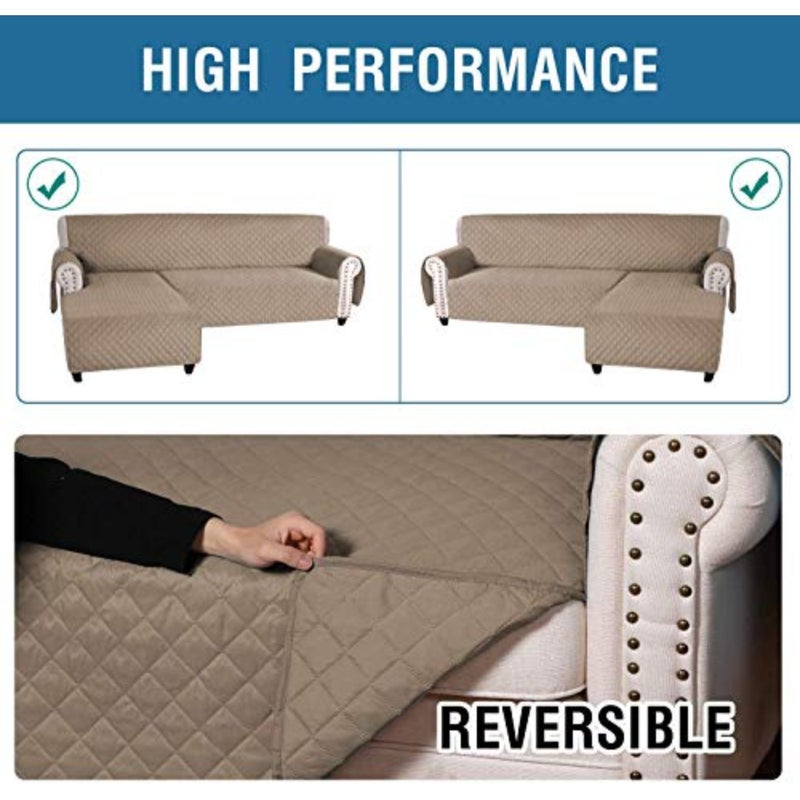 Sofa Covers L Shape Couch Covers for Reversible Sectional Sofa Chaise Lounge Sofa Cover Slipcovers Furniture Protector for Dogs Pets, Non Slip with Straps Taupe, Large - Image 4