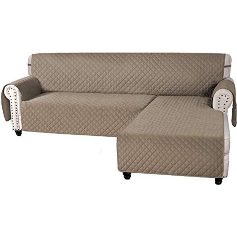 Sofa Covers L Shape Couch Covers for Reversible Sectional Sofa Chaise Lounge Sofa Cover Slipcovers Furniture Protector for Dogs Pets, Non Slip with Straps Taupe, Large - Image 1