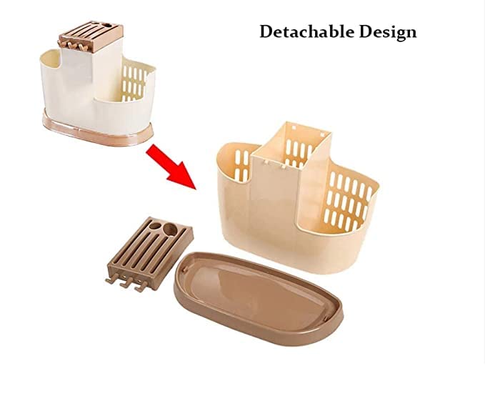SPHP Multi Functional Self Draining Organizer Chopsticks Basket Knife Other Kitchen Cutlery Storage Holder Cutlery Flatware Holder Rack with Removable Draining Tray Multicolor - Image 2