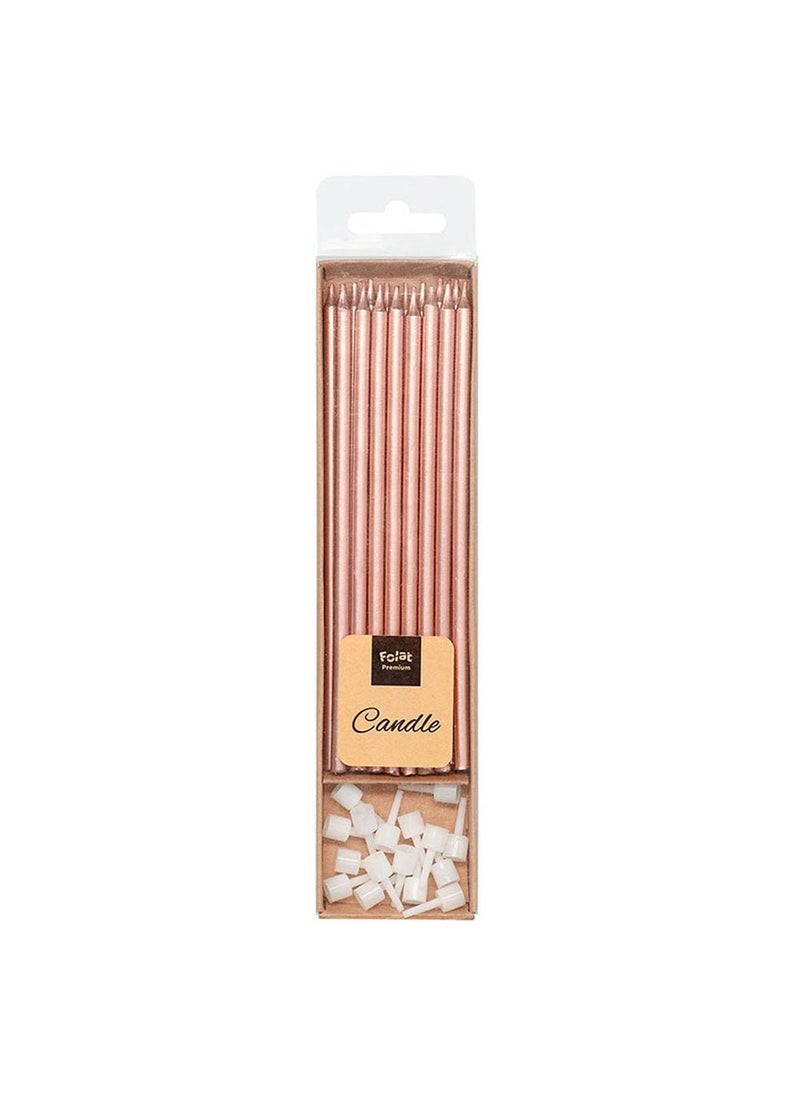 Folat Rose Gold Metallic Long Cake Candles 15cm 16-Pack - Image 1